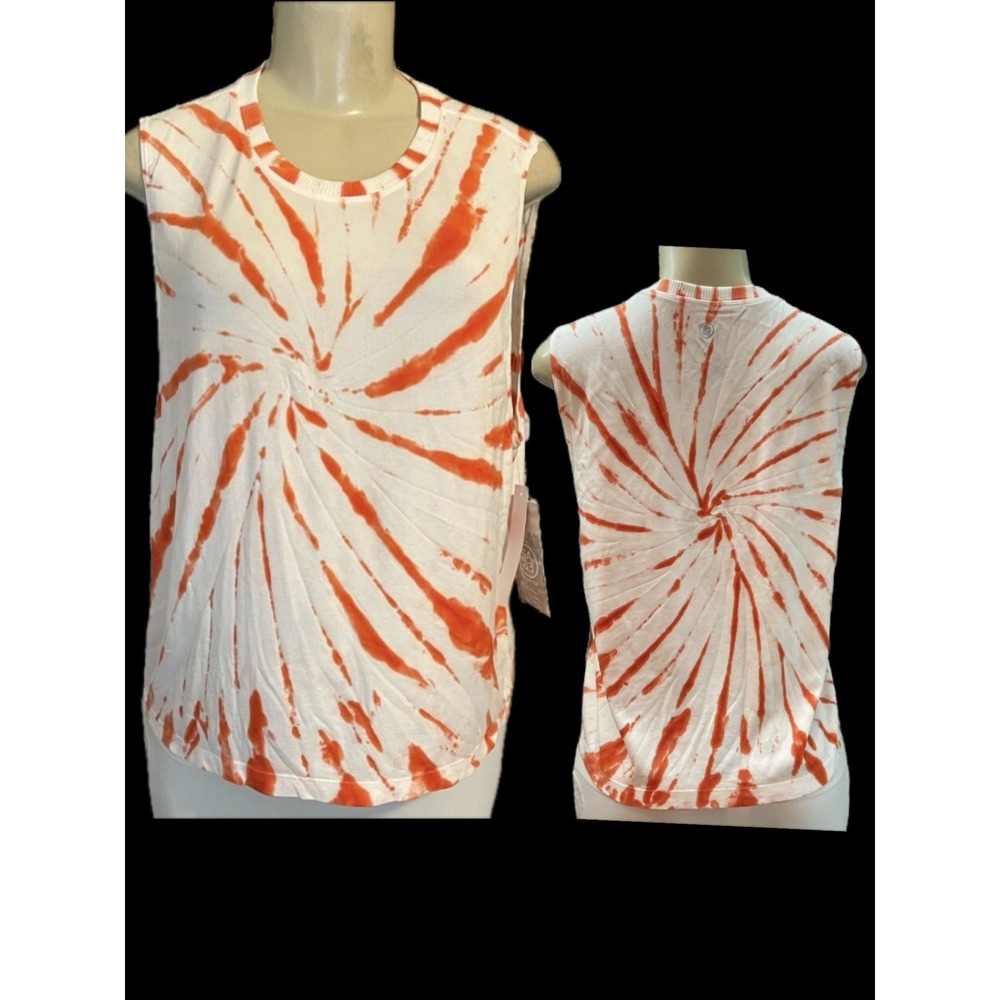 Sage Collective L Women's White Lava Tie Dye Crew Neck 4 Way Stretch Muscle Tank